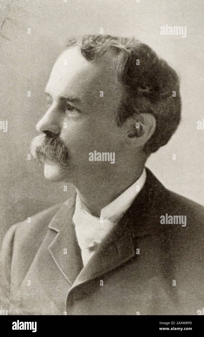 Julian Hawthorne (1848-1934), US-amerikanischer Autor und Journalist, schrieb die Biographie seines Vaters Nathaniel Hawthorne und Seiner Frau (1884). Als reicher Autor von Kurzgeschichten, Gedichten, Novellen, Mystery/Detective Fiction, Essays, Reisebüchern, Biografien und Geschichten, obwohl er nie wirklich kritischen Beifall für seine eigenen Werke erreichte, lebte Hawthorne im Schatten seines Vaters und Hawthorne und Sein Circle (1903) illustrieren dies als Segen und Last. Stockfoto