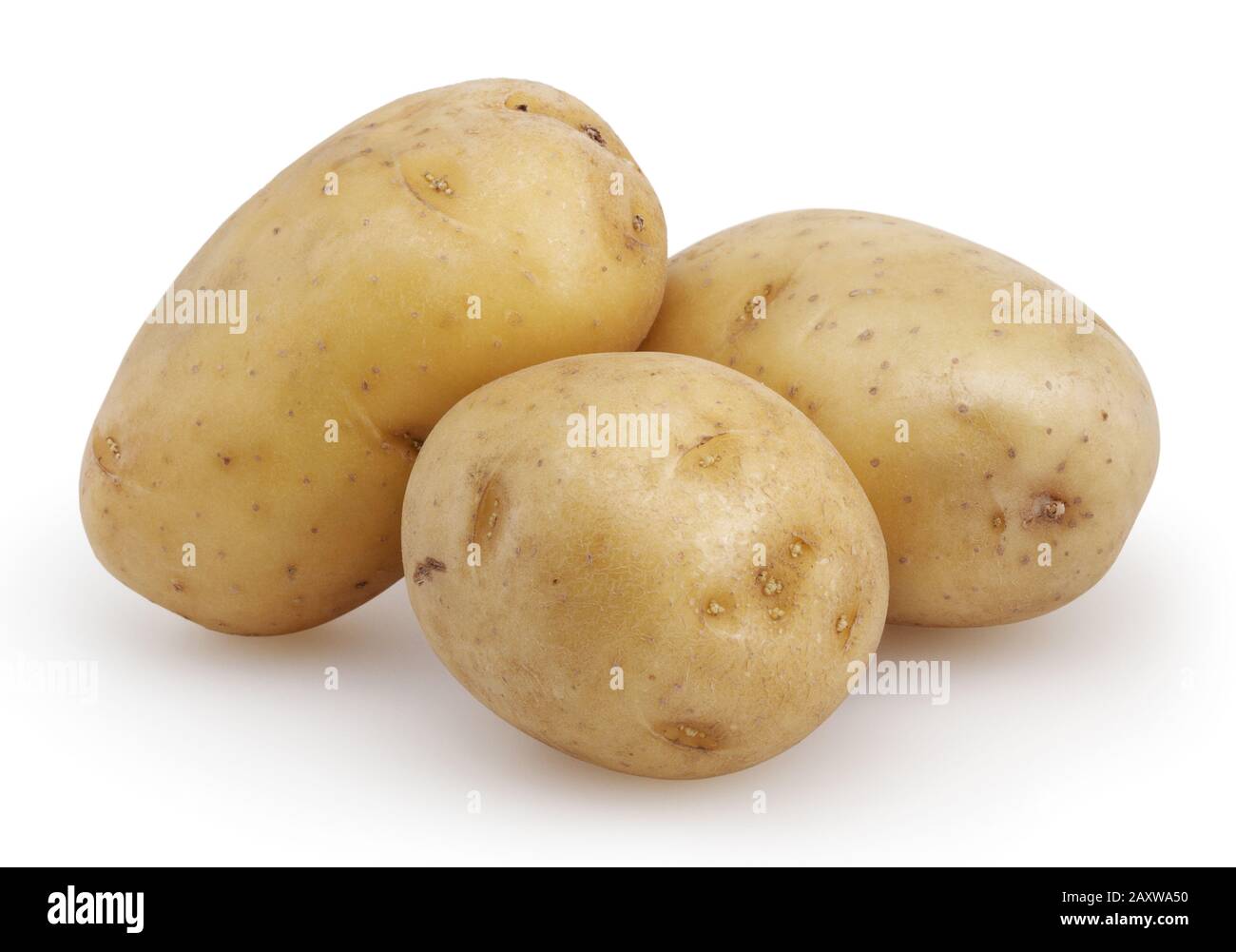 Drei Kartoffeln isoliert auf weißem Hintergrund Stockfoto