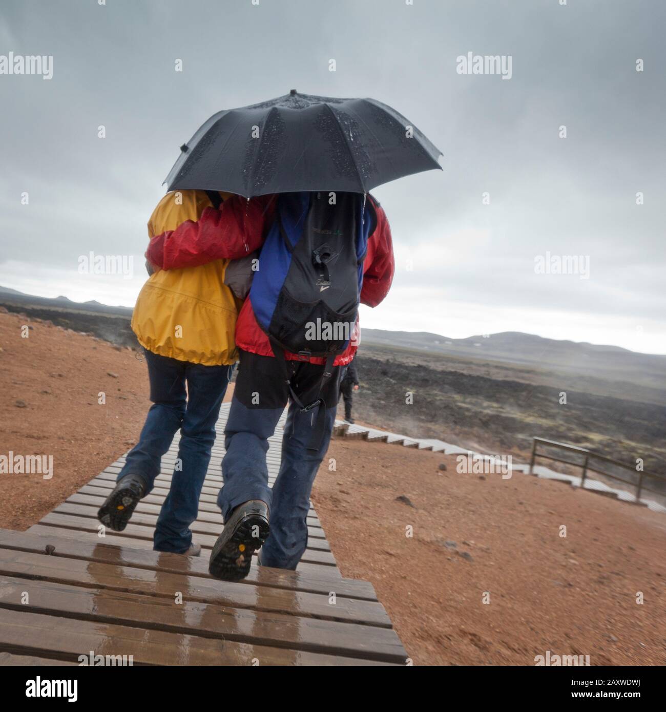 Regengebiet, Erdwärme - Vulkangebiet, Krafla, Nordisland Stockfoto