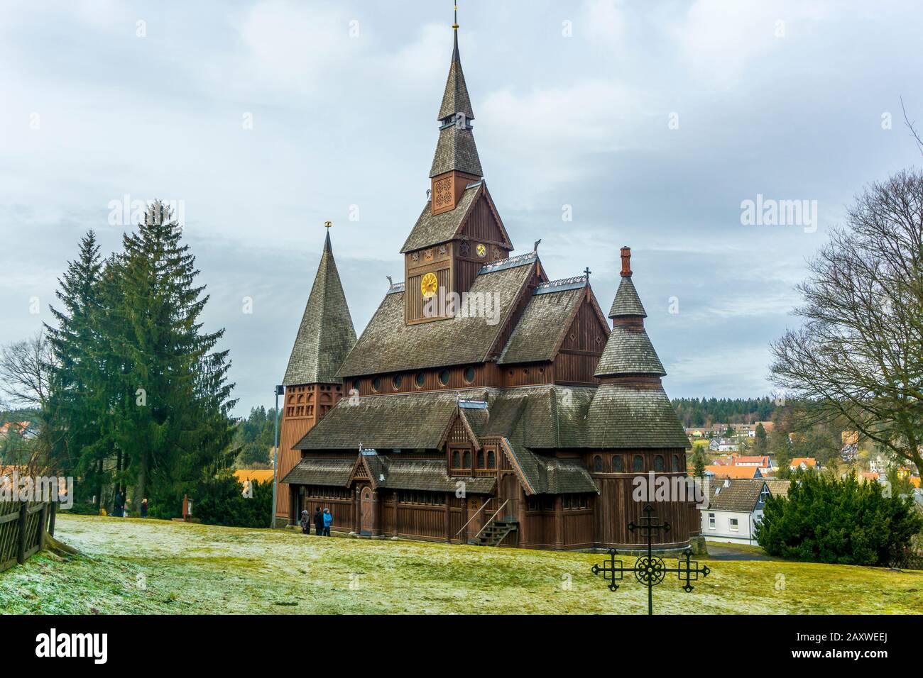 Gustav-Adolf Stabkirche im Stadtteil Hahnenklee-Bockswiese, Goslar, Niedersachsen, Deutschland Gustav Adolf Stave Kirche im Harz, Hah Stockfoto