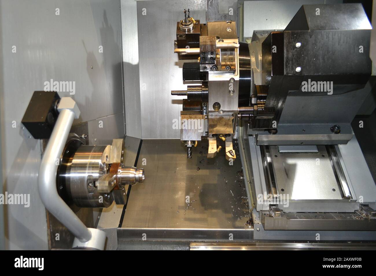 Nahaufnahme der Innenseite. Industrieproduktion schwere Maschinen. Stockfoto