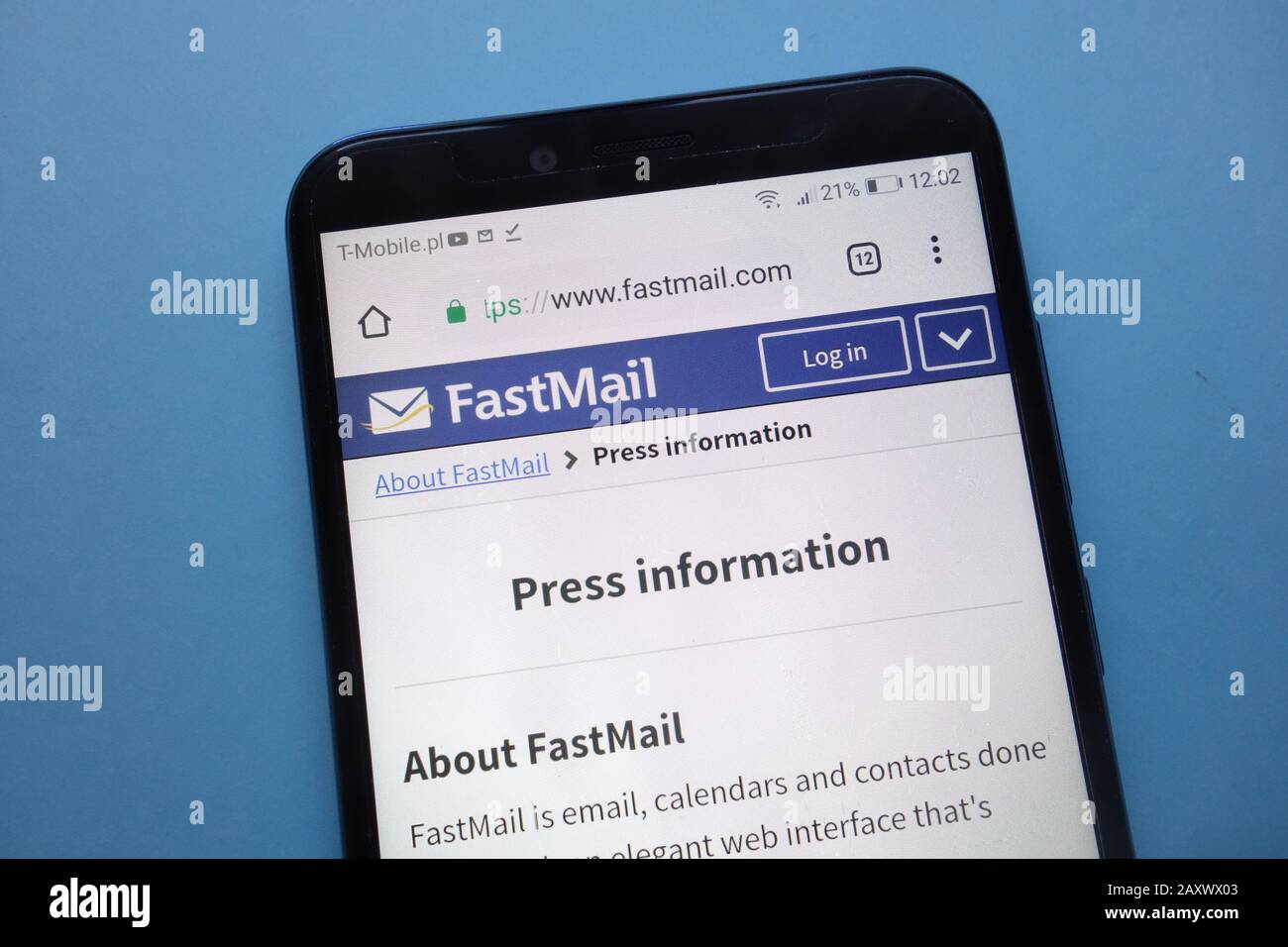 FastMail Website wird auf dem Smartphone angezeigt Stockfoto