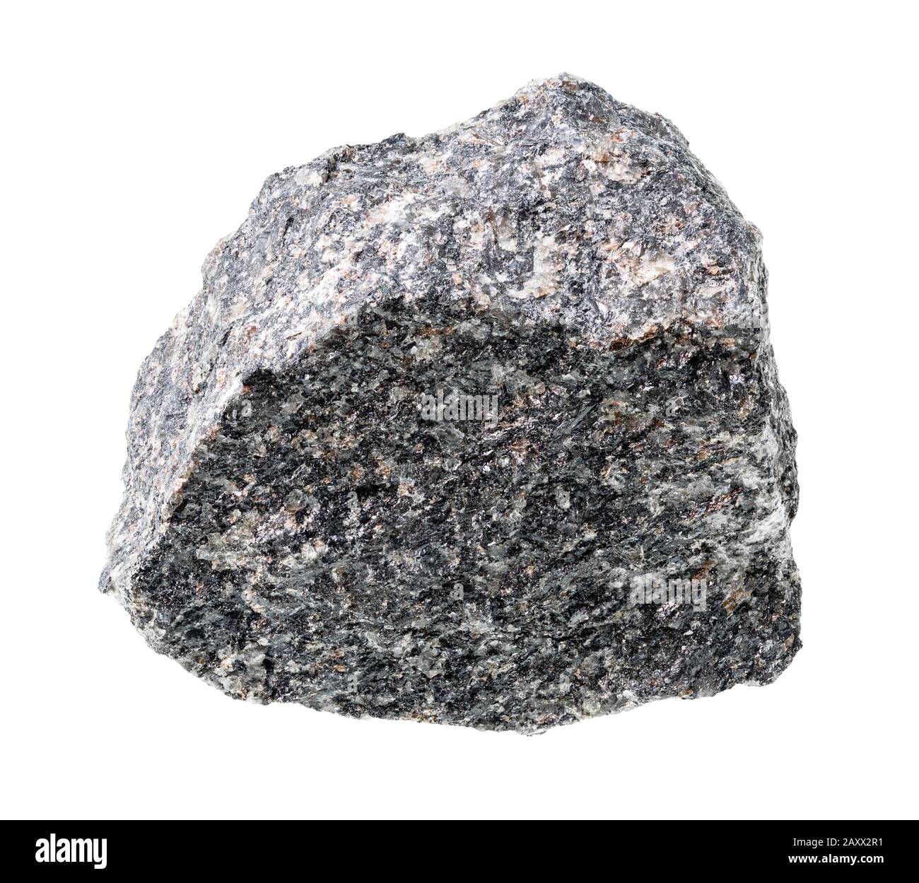 Rauer nepheline Syenite Rock auf weißem Hintergrund Stockfoto