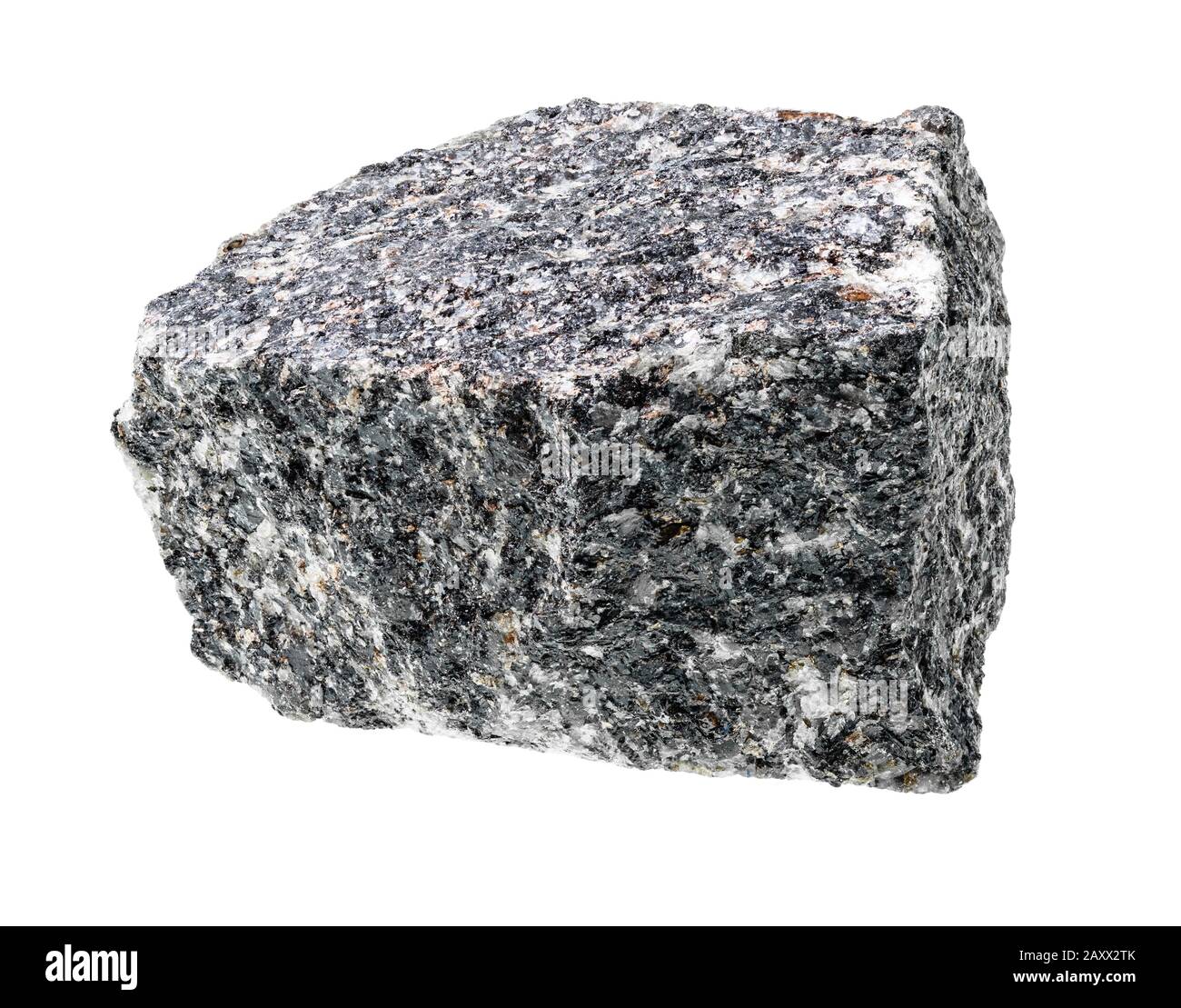 Unpolierter Nephelin Syenite Rock Ausschnitt auf weißem Hintergrund Stockfoto
