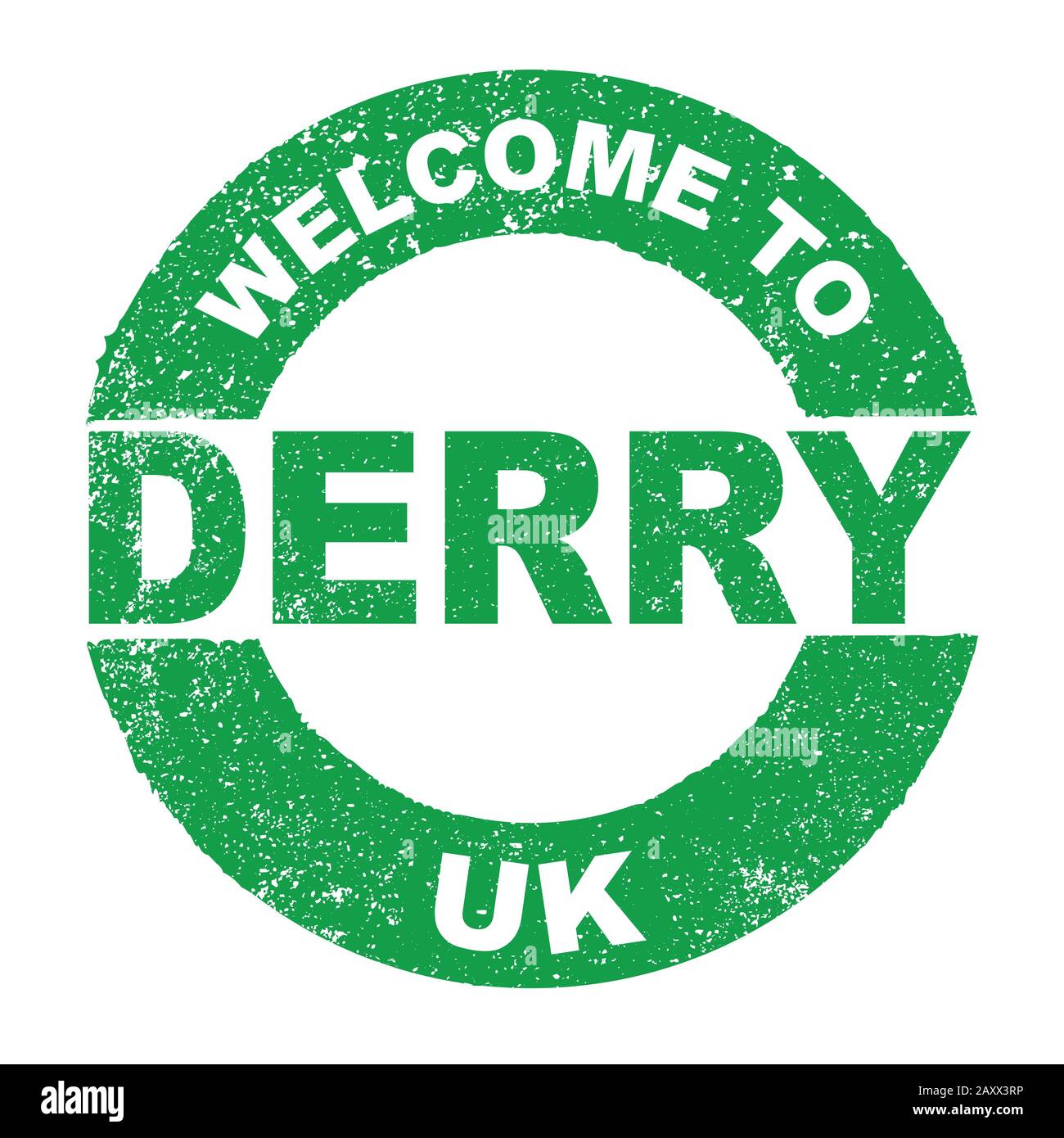 Ein grungener Gummi-Tintenstempel mit dem Text Willkommen In Derry UK über einem weißen Hintergrund Stock Vektor