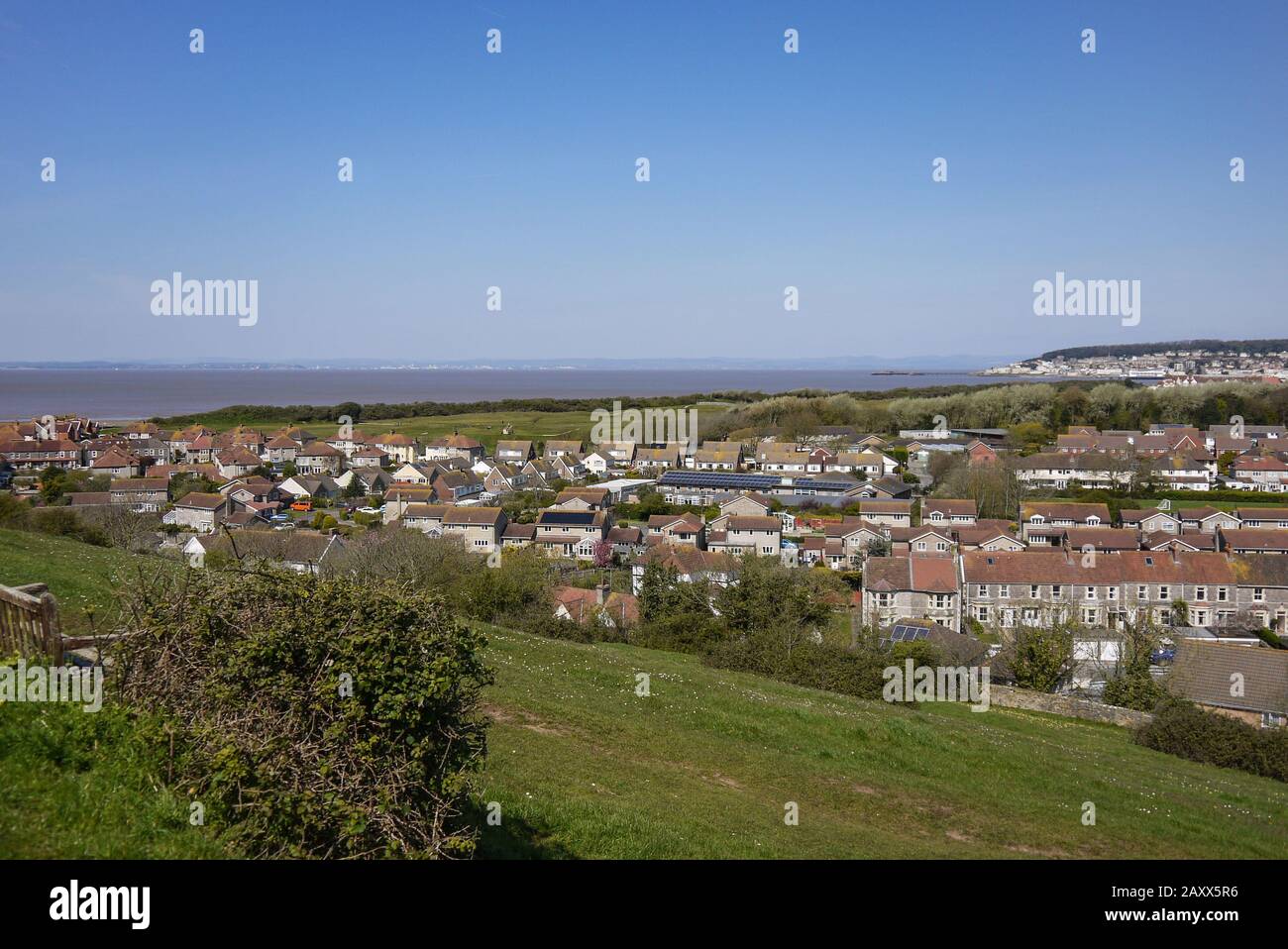 Blick von Bergauf, North Somerset, Großbritannien Stockfoto