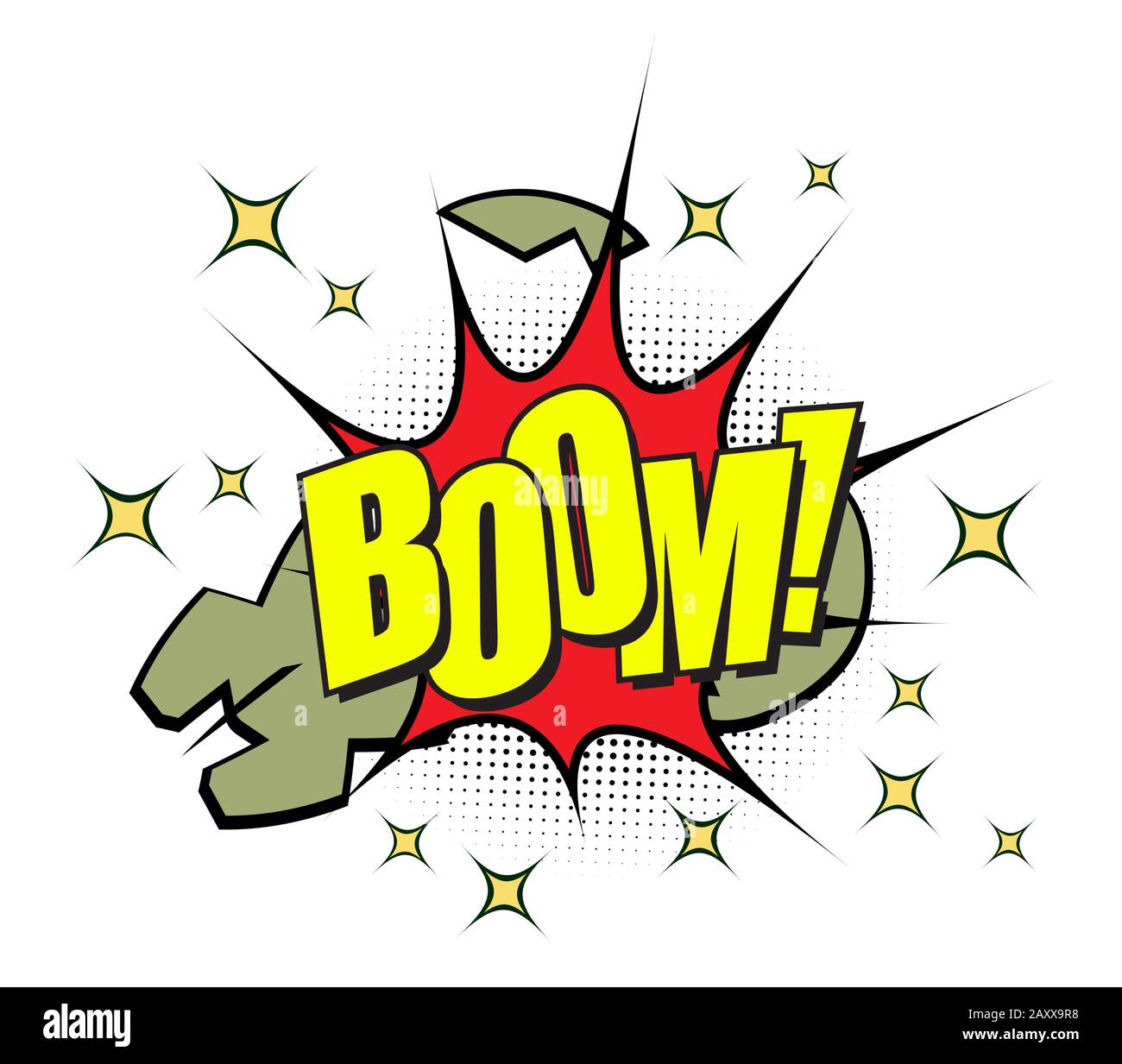 AUSLEGER. Explosion einer Bombe im Comic-Pop-Art Retro-Blase-Stil. Vektor-Design-Abbildung. Stock Vektor