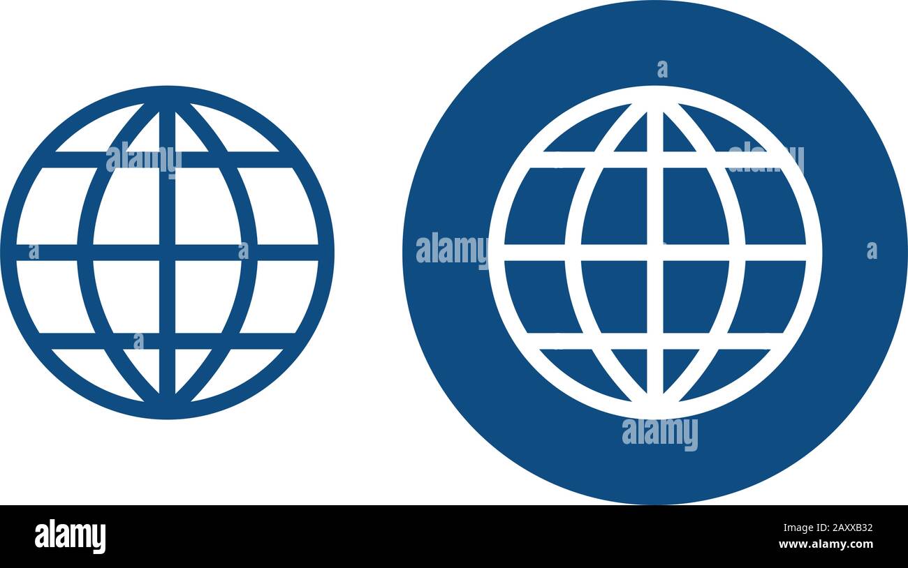 Planet Erde. Rund um den geografischen Globus gezogen. Option in einem Kreis und ohne ihn. Vektor-blaue Symbole. Stock Vektor