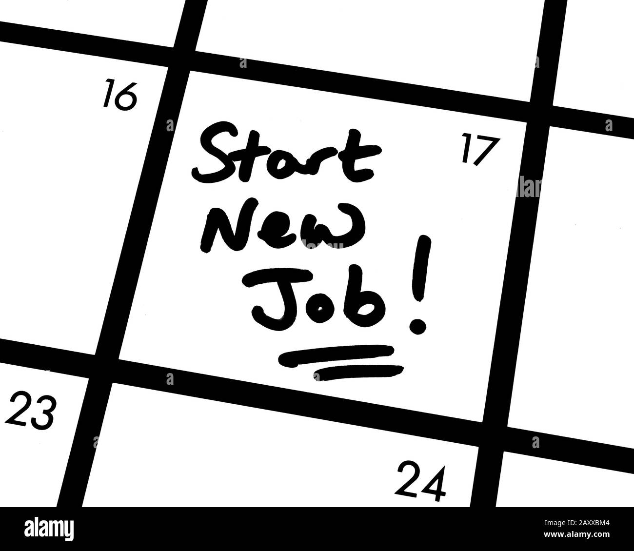 Nahaufnahme eines neuen Jobs starten! Kalendereintrag. Stockfoto