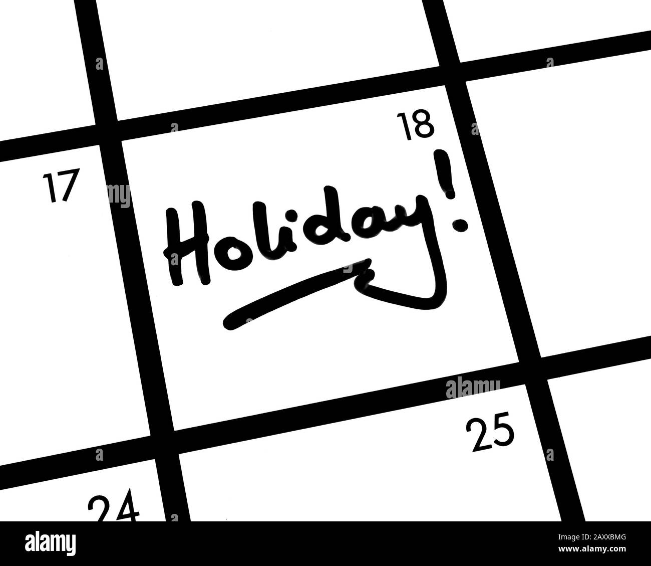 Nahaufnahme eines Urlaubs! Kalendereintrag. Stockfoto