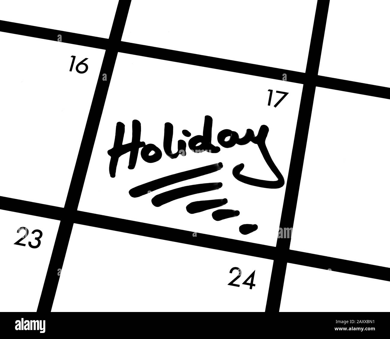 Nahaufnahme eines Kalendereintrags für Feiertage. Stockfoto