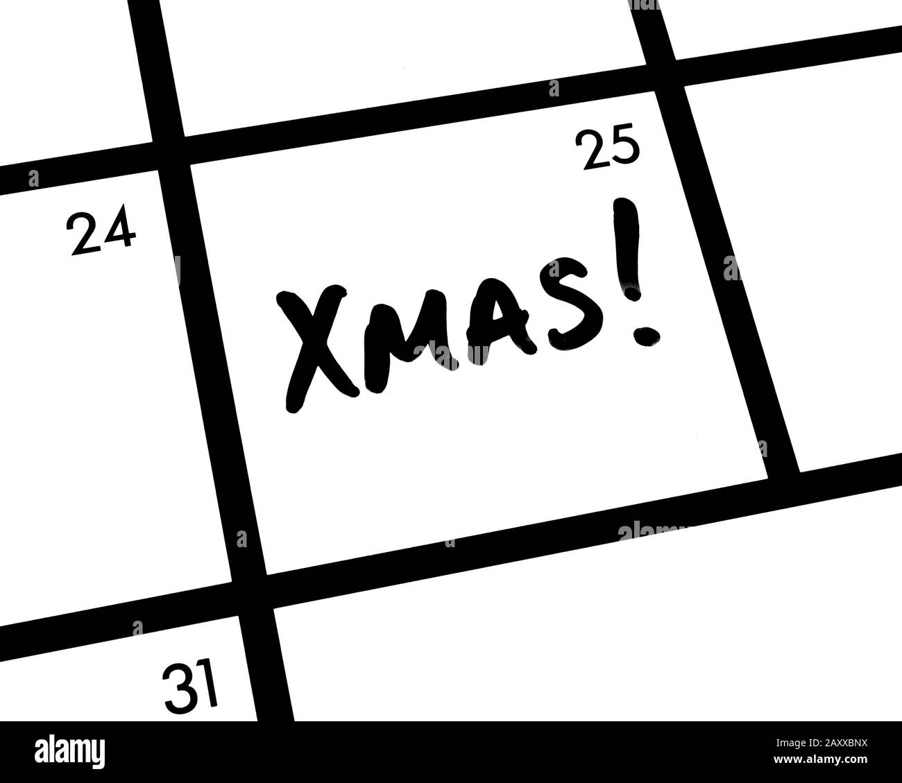 Nahaufnahme eines Weihnachtss! Kalendereintrag. Stockfoto