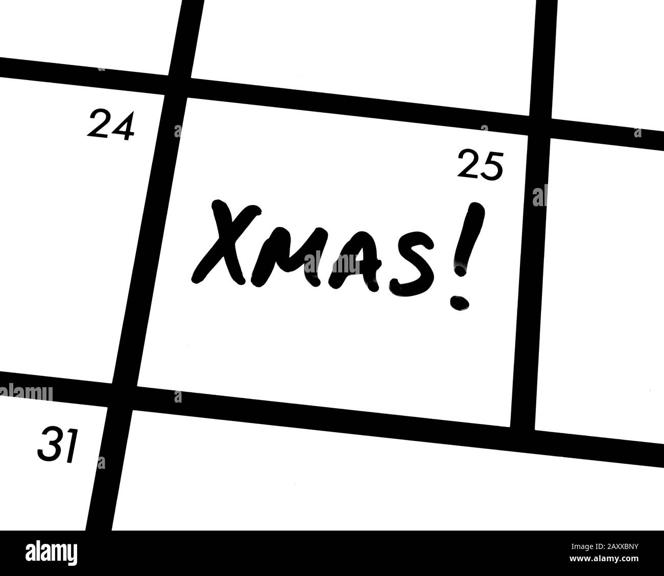 Nahaufnahme eines Weihnachtss! Kalendereintrag. Stockfoto
