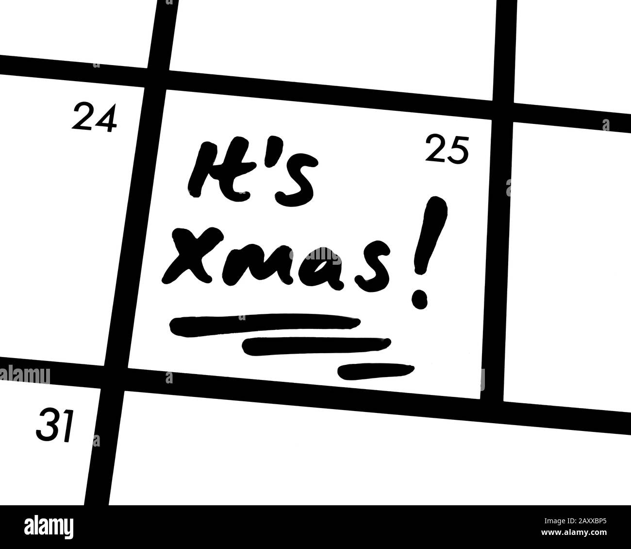 Nahaufnahme eines It's Weihnachten! Kalendereintrag. Stockfoto