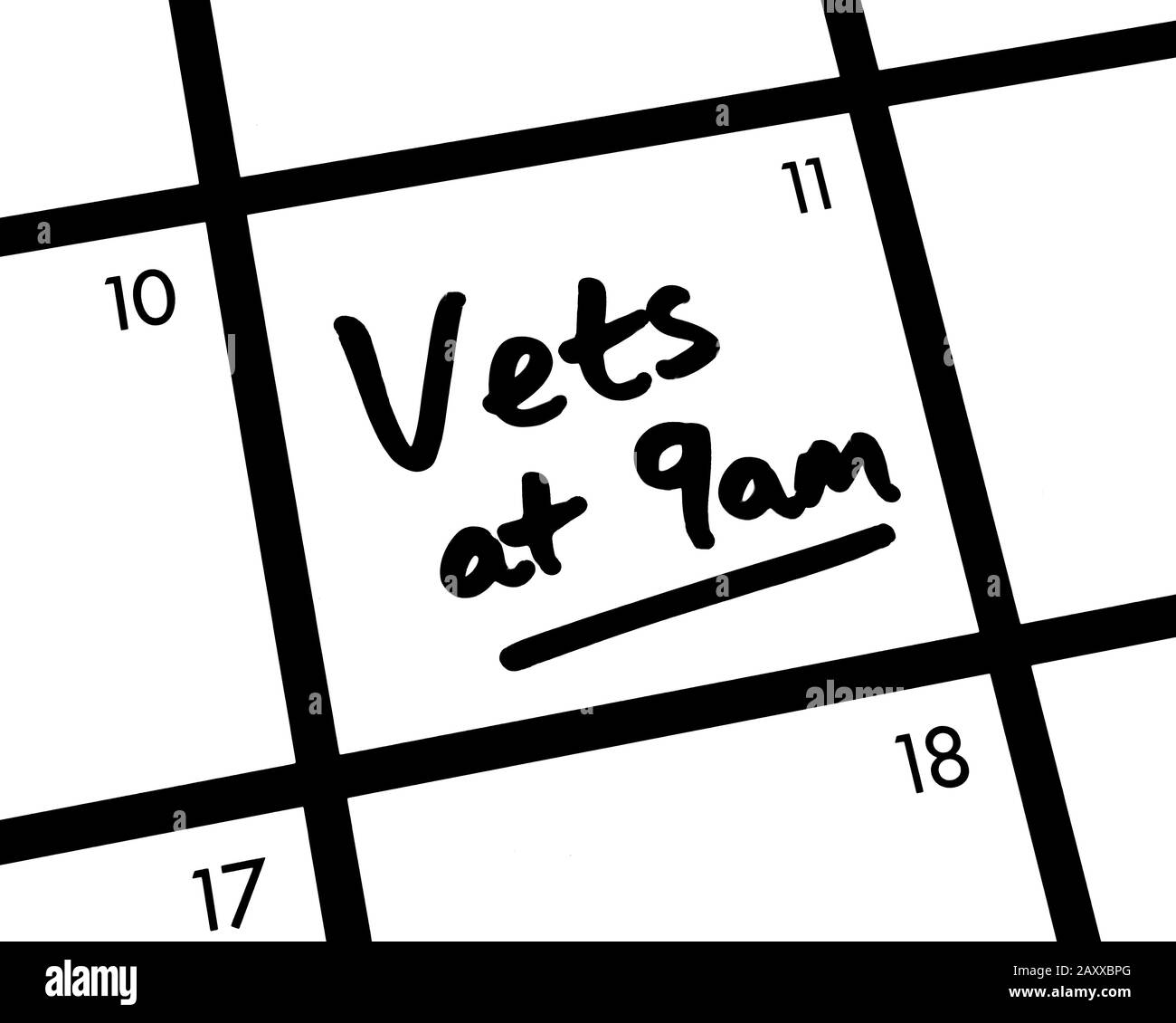 Nahaufnahme eines Tiers um 9:00 Uhr Kalendereintrag. Stockfoto