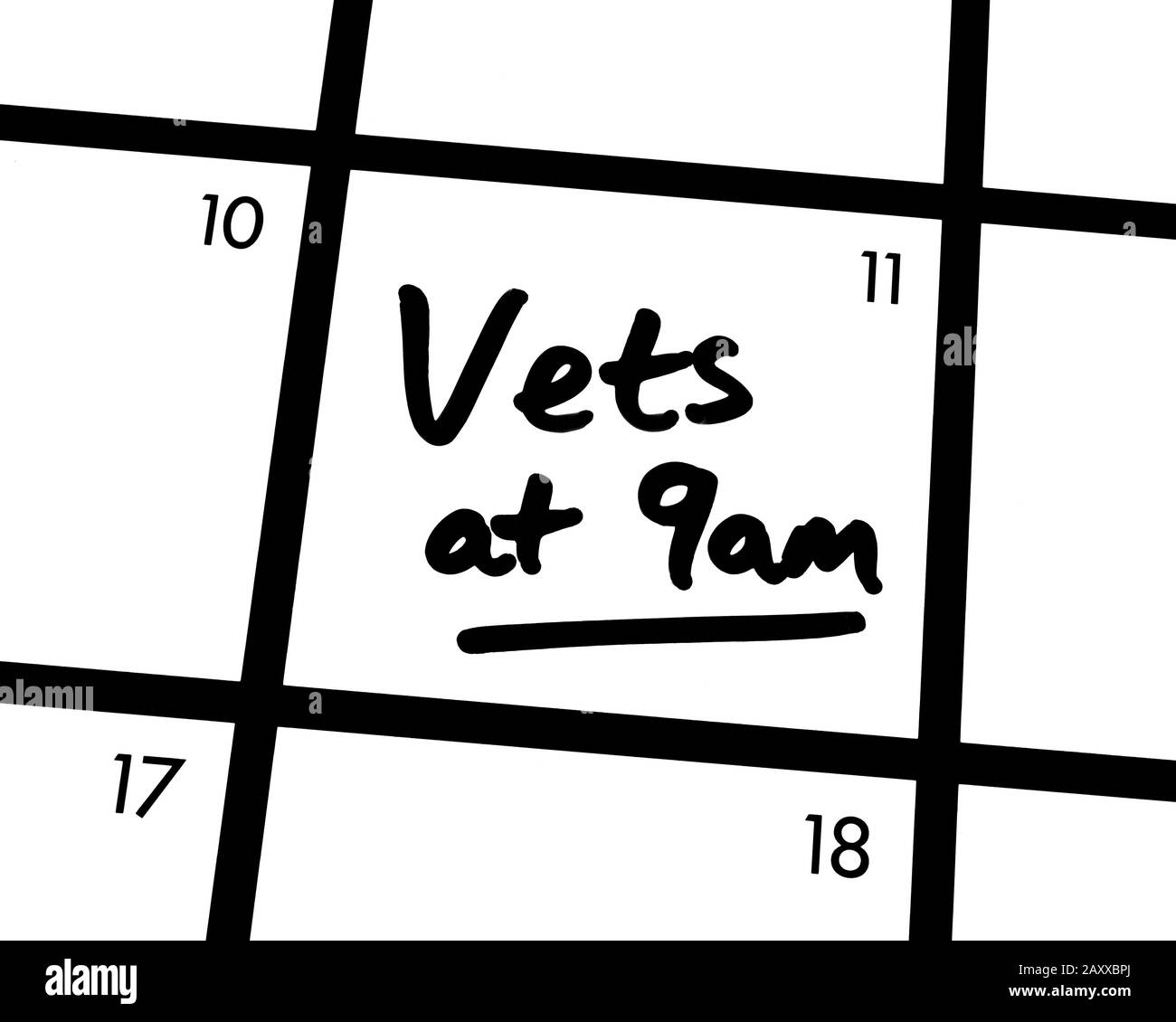 Nahaufnahme eines Tiers um 9:00 Uhr Kalendereintrag. Stockfoto