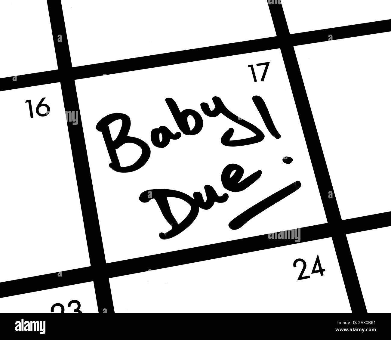 Nahaufnahme eines fälligen Babys! Kalendereintrag. Stockfoto