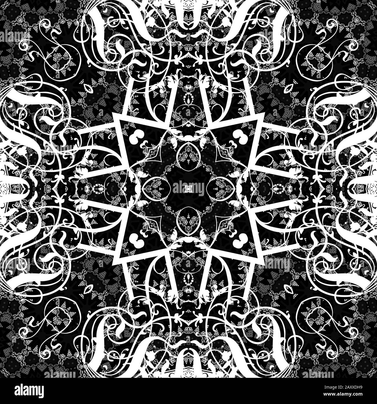 Schwarz-weißes Art-Deco 1920-Design für Keramikfliesen oder Stoffdruck digital erzeugt Stockfoto