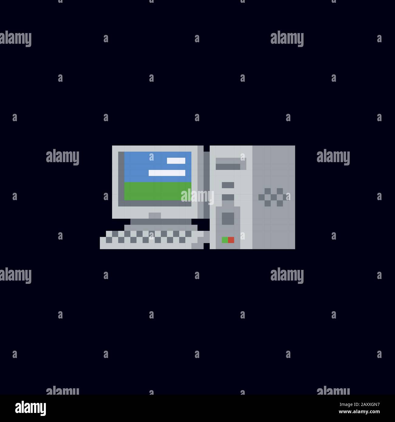 Retro-PC mit farbenfrohem Hintergrund auf dem Bildschirm, Computertasche und Tastatur Vintage Vector Illustration, isoliertes Symbol Stock Vektor