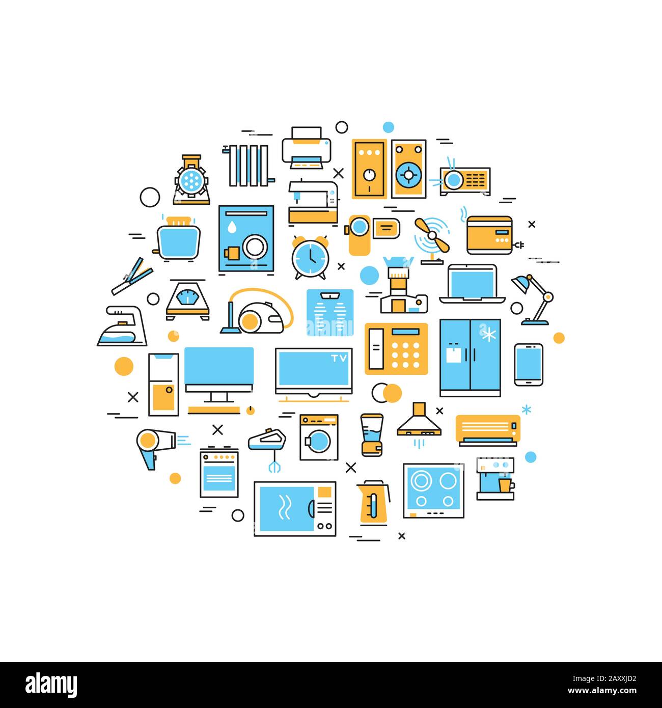 Haushaltsgeräte Vektorliniensymbole in Kreiszusammensetzung. Haushaltsgeräte - Thin-Line-Konzept - Hintergrund Stock Vektor