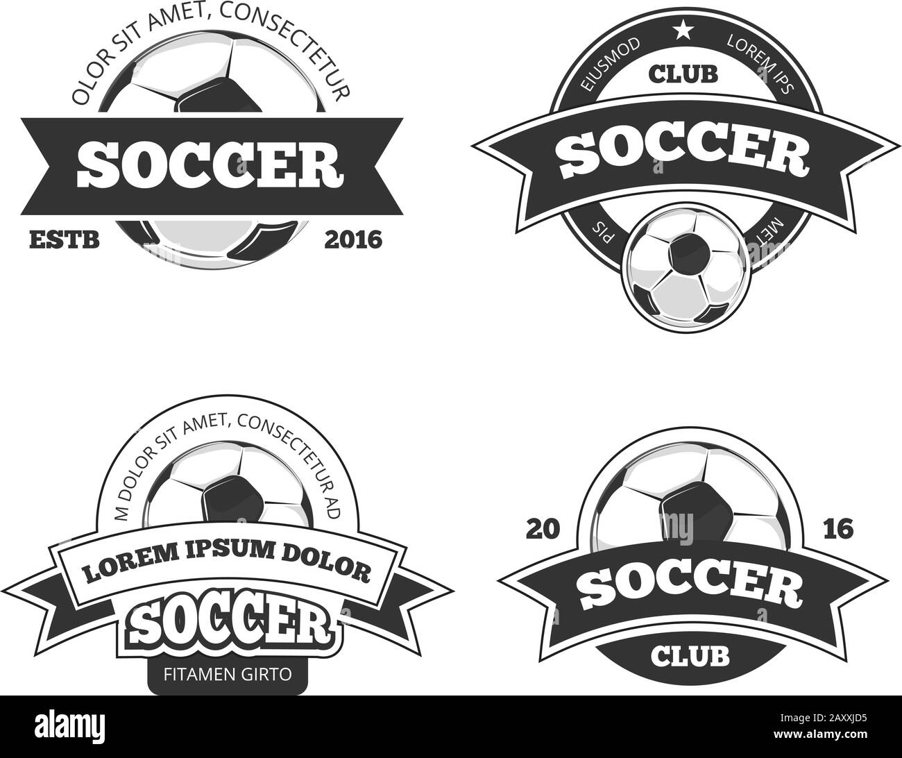 Fußballlabels. Embleme der Fußballmeisterschaft oder Vektorgrafiken für Fußballabzeichen Stock Vektor