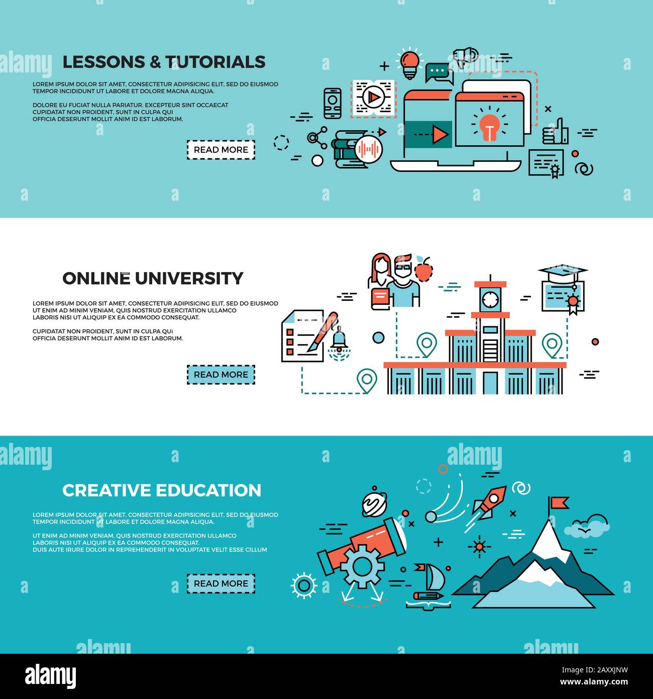Online-Schulungen, Online-Schulungen, Mitarbeiterschulungen, Web-Tutorials, Vektorbanner. Online-Wissensvermittlung, Online-Studium, Online-Cou Stock Vektor Online-Schulungen, Online-Schulungen, Mitarbeiterschulungen, Web-Tutorials, Vektorbanner. Online-Wissensvermittlung, Online-Studium, Online-Cou Stock Vektor