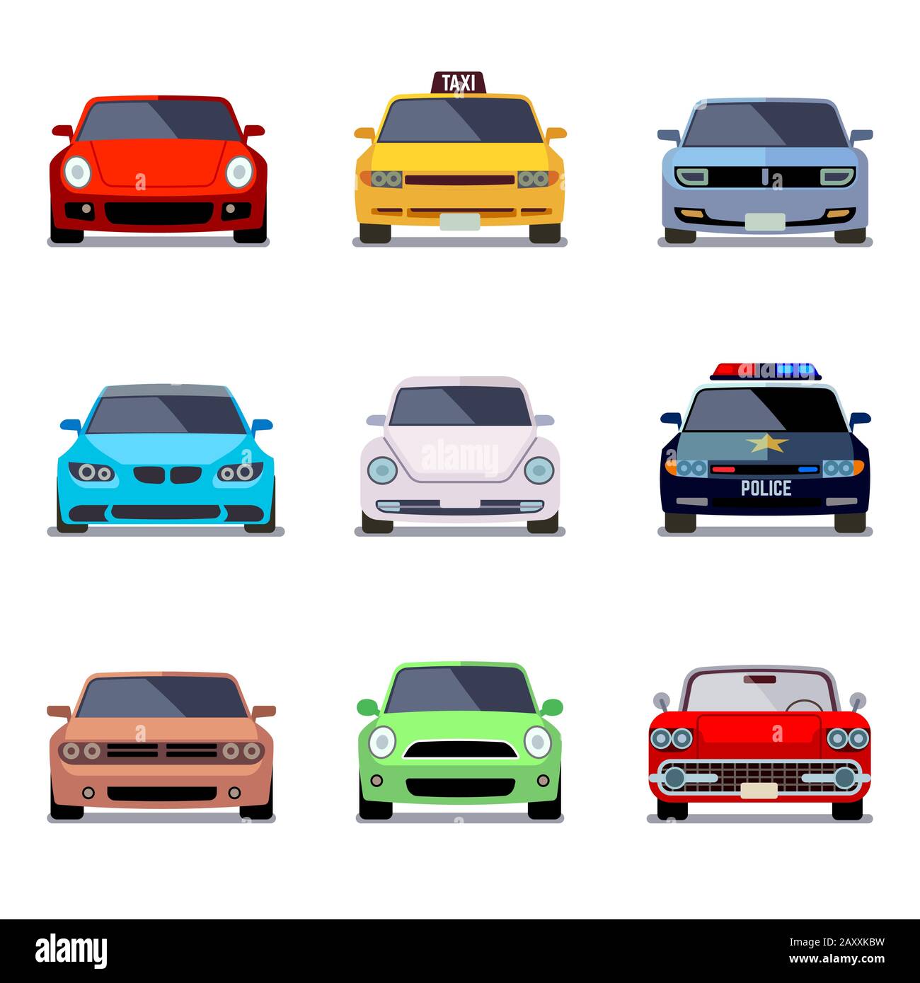 Vektor-Symbole in der Vorderansicht. Autotransport, Auto Auto, Auto Speed Illustration Stock Vektor