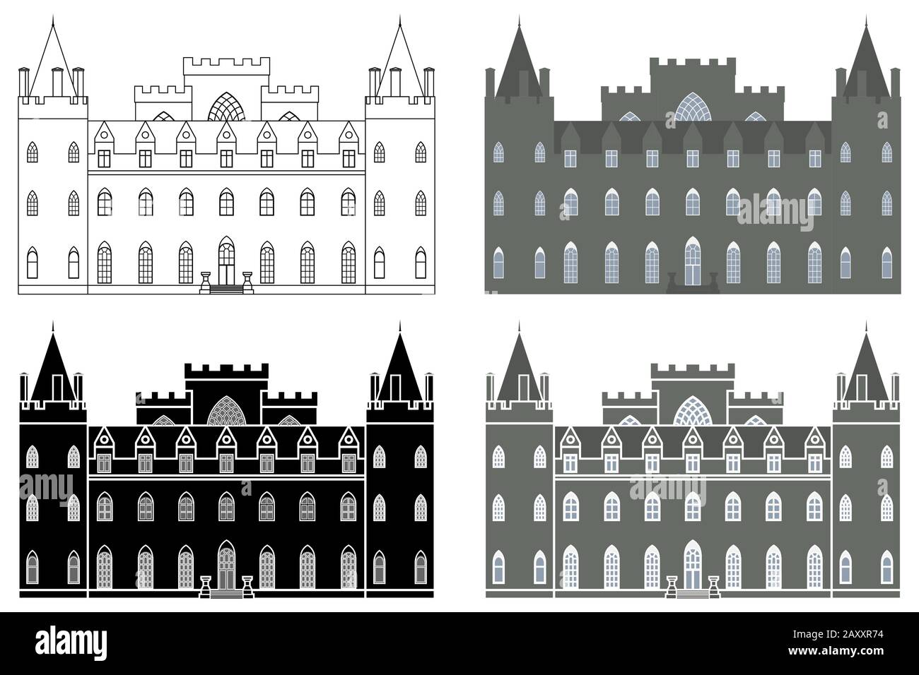 Schloss Inveraray in Vorderansicht Stock Vektor