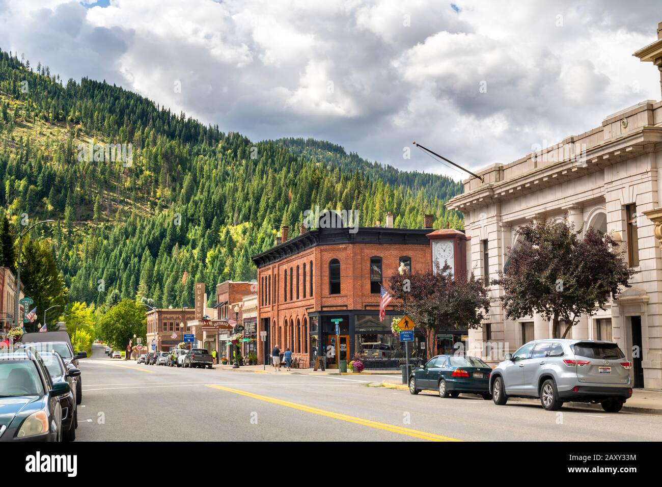 Die historische Hauptstraße der Bergarbeiterstadt Wallace, Idaho, im Gebiet des Silver Valley im Inland Northwest der USA Stockfoto