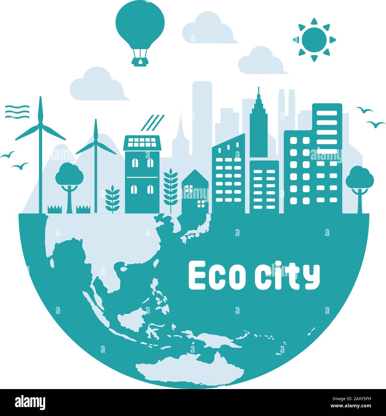 Blue Eco City Vector Illustration ( Ökologiekonzept , Naturschutz ) Stock Vektor
