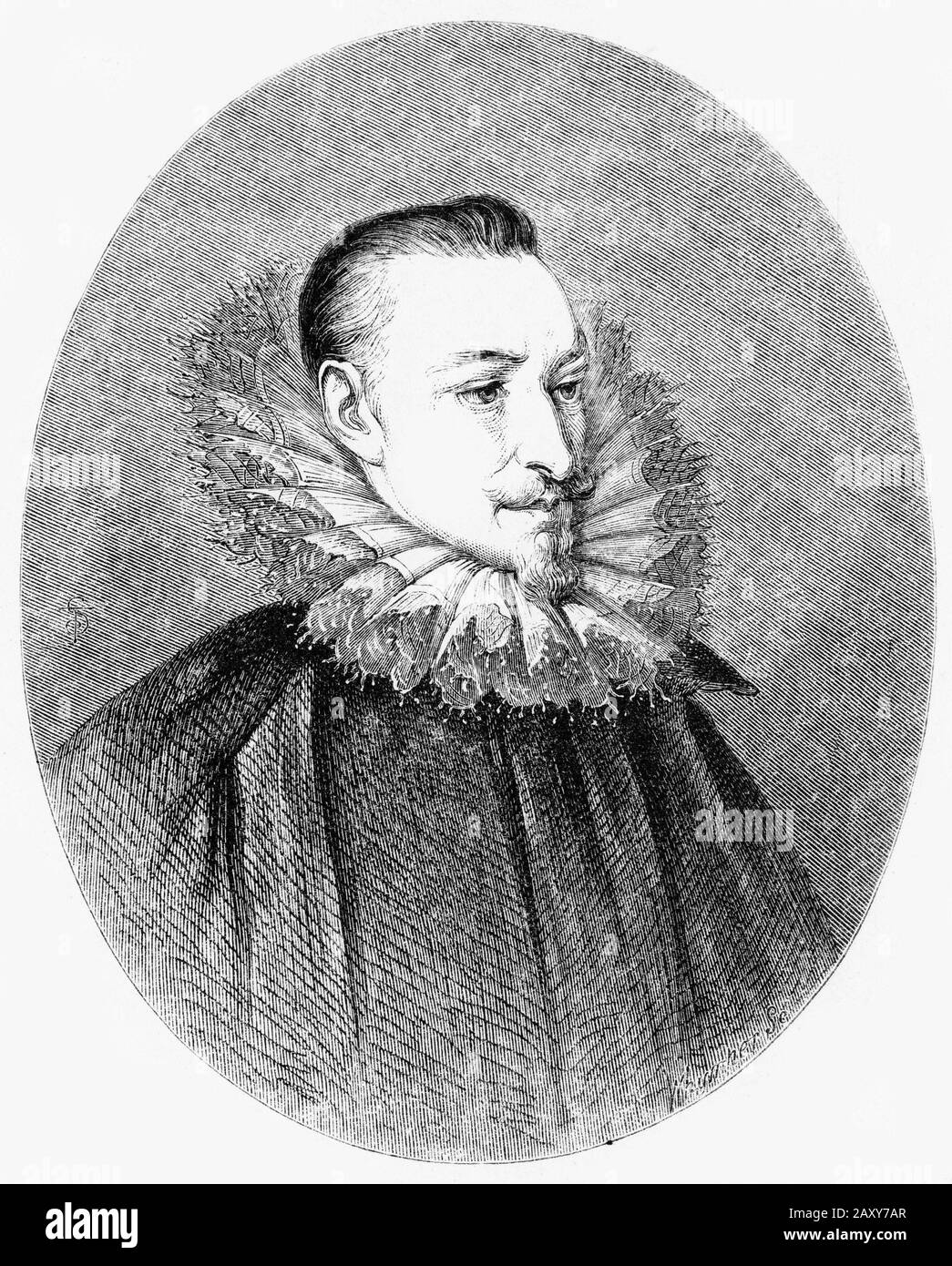 Graviertes Porträt von Edmund Spenser (1552?-1599), einem englischen elisabethanischen Dichter. Stockfoto