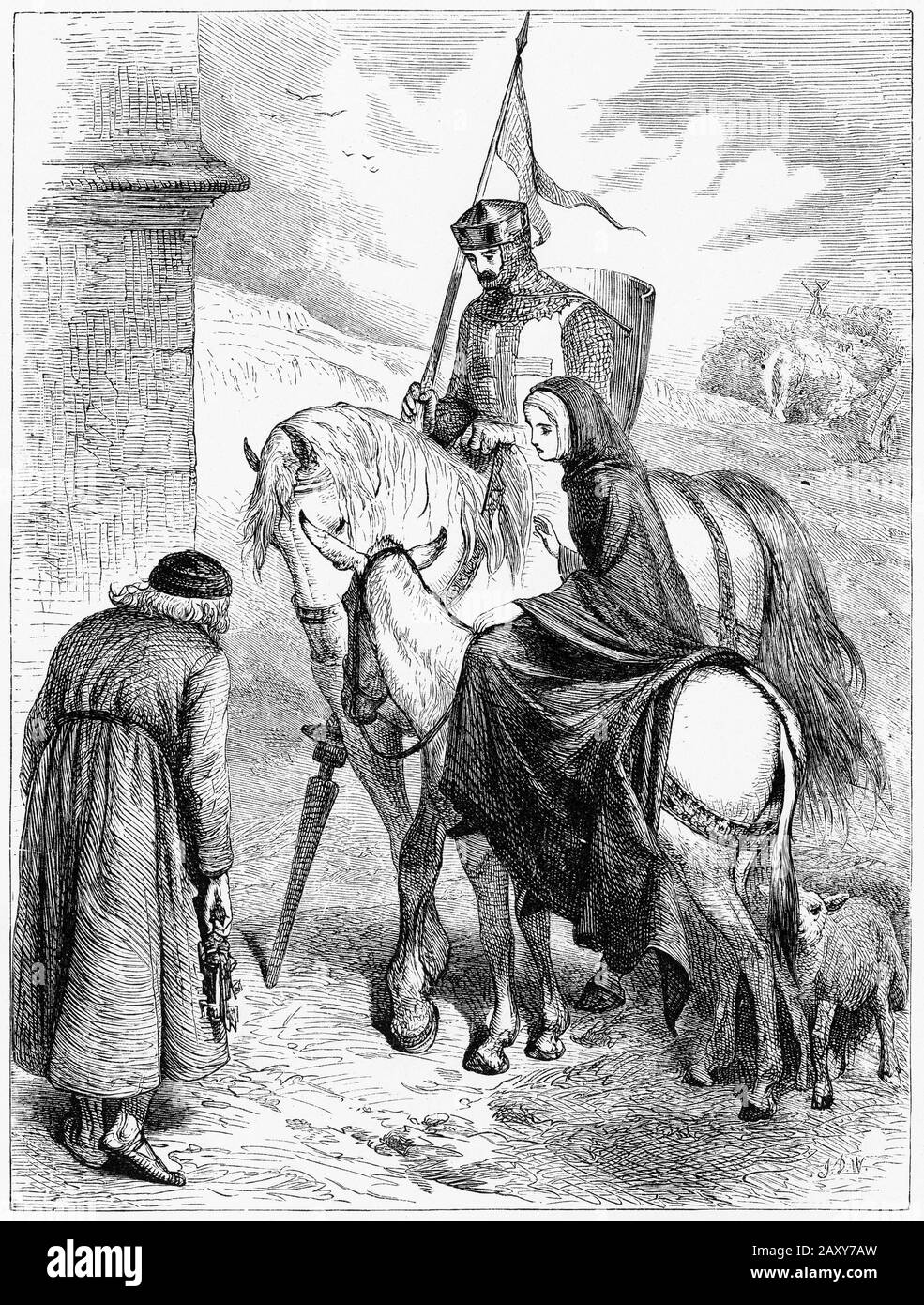 Gravur eines templerritters an einer katholischen Kirche. Die templer waren als Arme Fellow-Soldiener Christi und des salomonischen Tempels, des Salomonen-Tempels, der Tempelritter oder einfach die Templer bekannt. Diese katholische Militärordnung wurde 1119 gegründet und spielte eine wichtige Rolle in den Kreuzzügen. Stockfoto