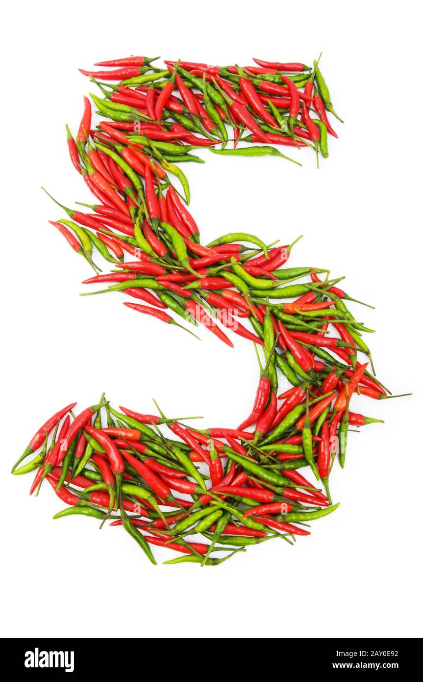 Zahlen mit grünen und roten Paprika - Anzahl Stockfoto