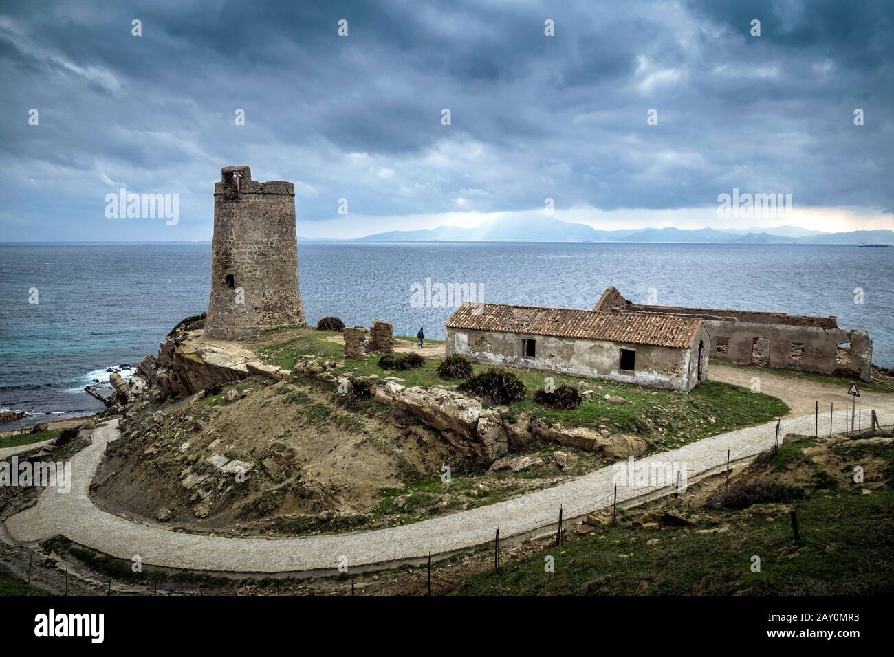 Guadalmesi-Turm in der Nähe von Tarifa, Cadiz, Andalusien, Spanien Stockfoto