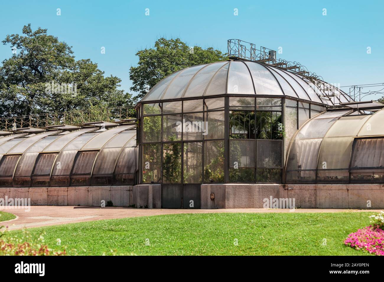 Gewächshausorangerie des botanischen Gartens von Lyon Stockfoto