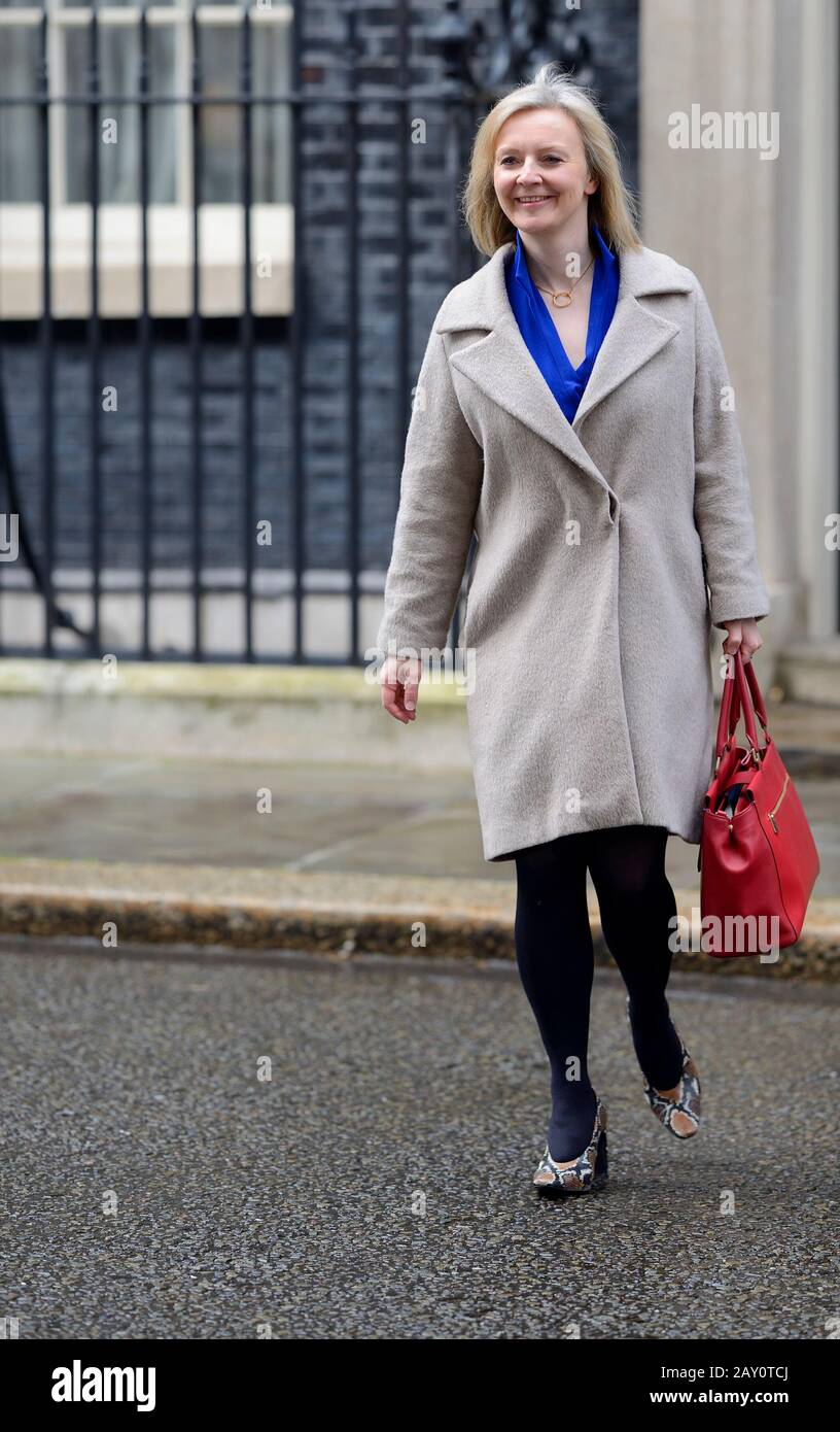 Liz Truss MP - Staatssekretärin für internationalen Handel, Präsidentin des Board of Trade, Ministerin für Frauen und Equalitäten - in Downing Street Reta Stockfoto