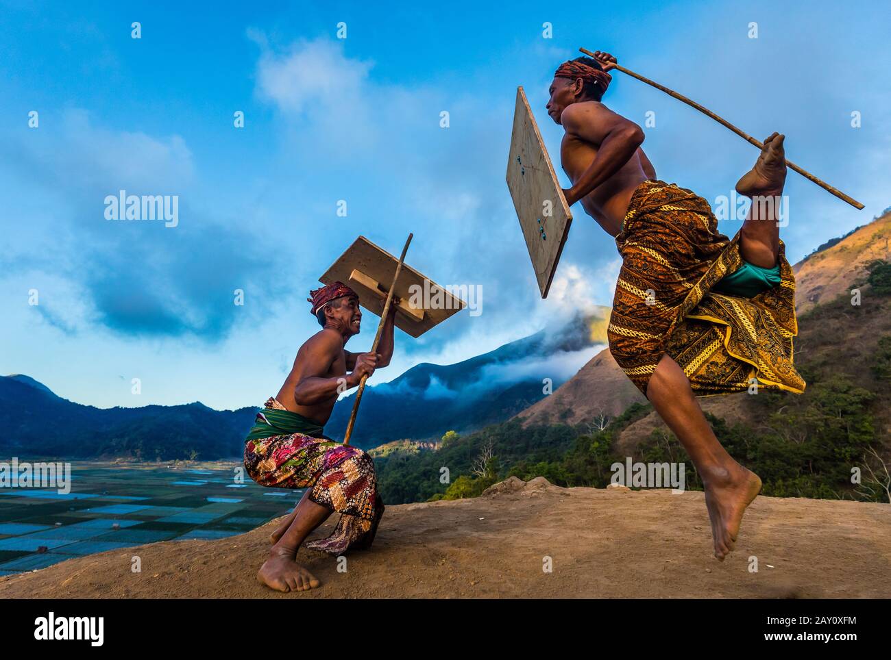 Peresean Traditional Dance in Indonesien Stockfoto