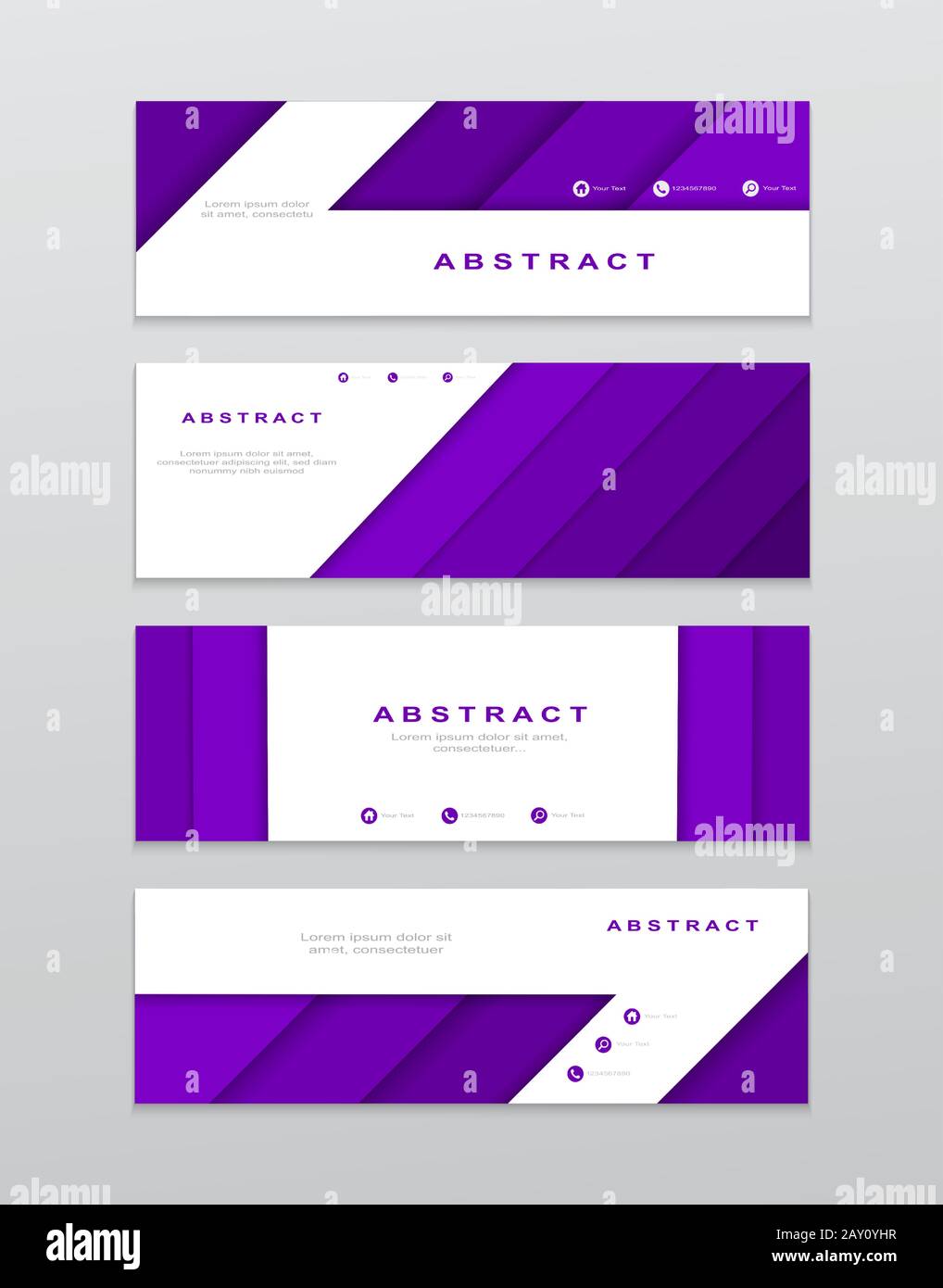 Abstrakte 3D-Banner-Vorlage für Vektoren. Horizontales Webbanner, modernes dynamisches Design. Kreatives Design mit lila farbigem, papiergeschnittenen Banner Stock Vektor
