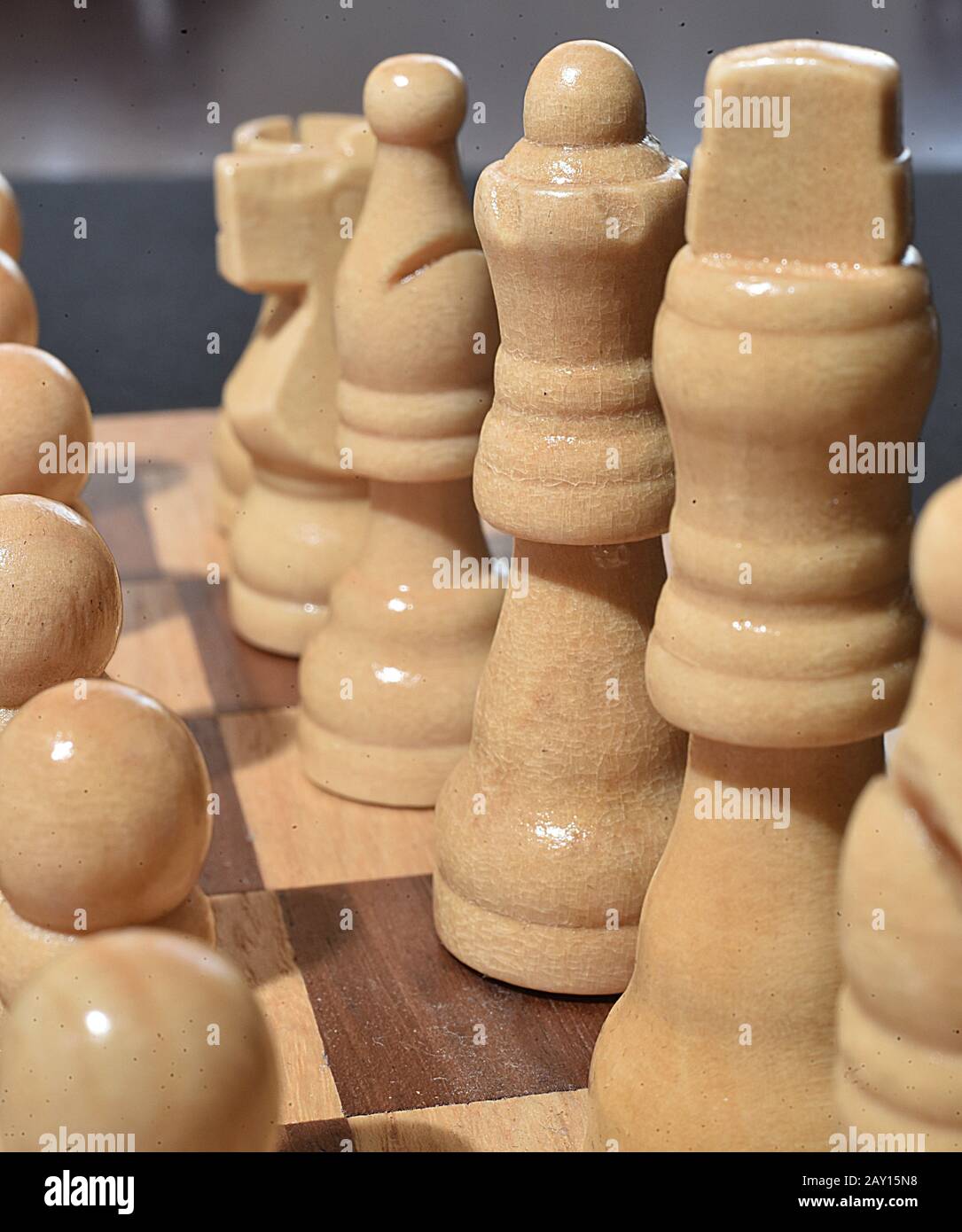 Schachfiguren auf einem Brett Stockfoto