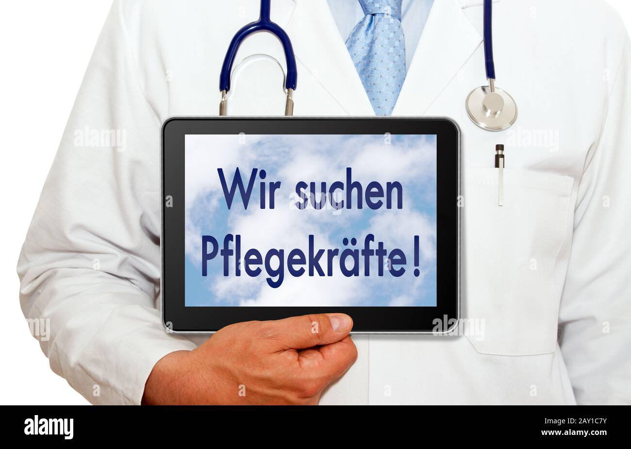 Wir suchen Pflegepersonal! Stockfoto