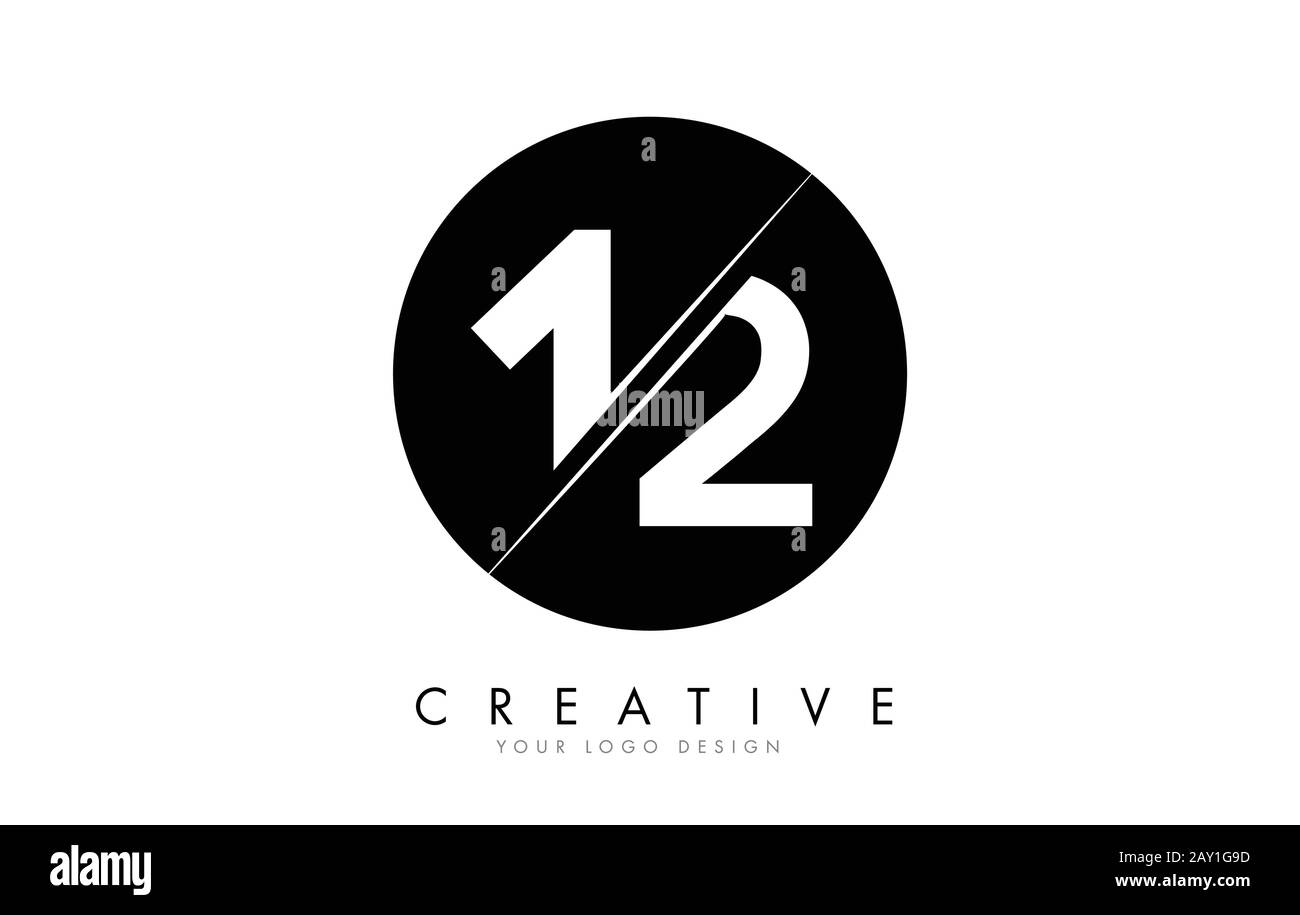 12 1 2-Numerisches Logo-Design mit kreativem Schnitt und Schwarzem Kreishintergrund. Kreatives Logo-Design. Stock Vektor