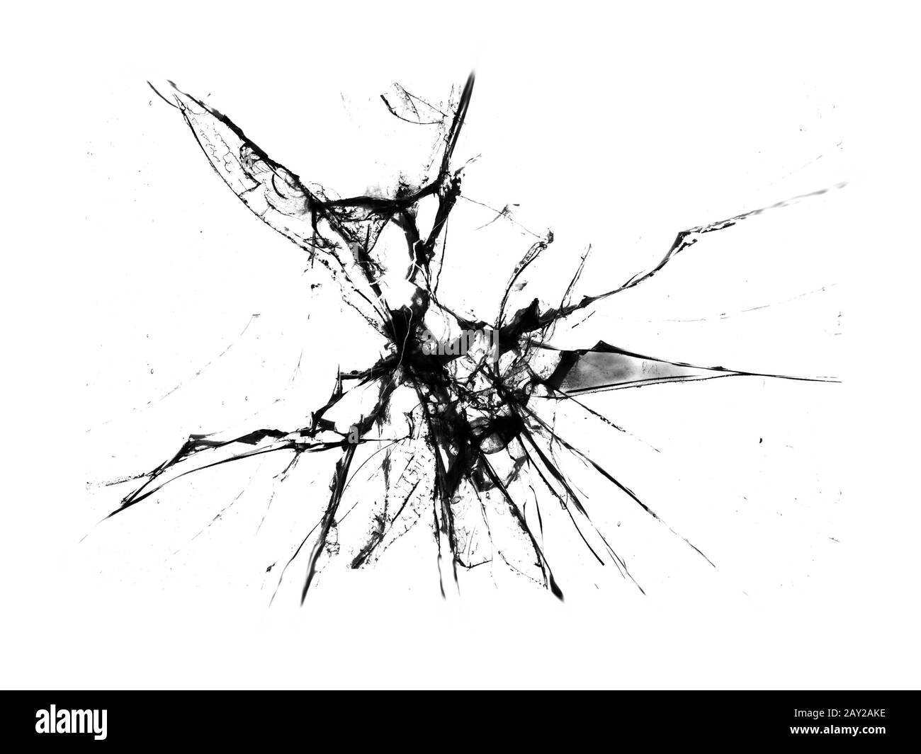 Zerbrochenes Glas auf weißem Hintergrund, Textur Hintergrund Objekt design Stockfoto