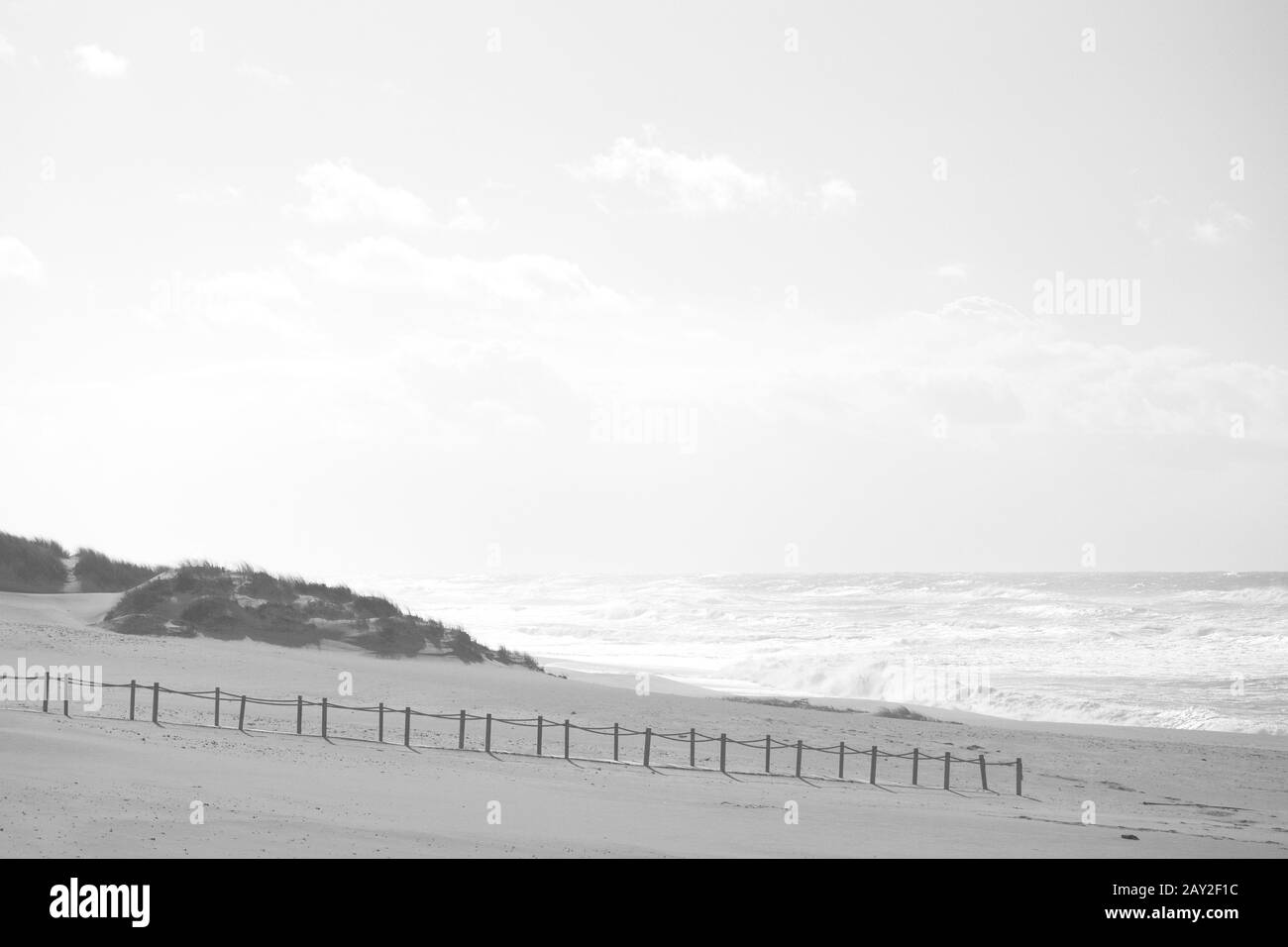 Schwarz-Weiß-Blick auf einen romantischen Strand Stockfoto