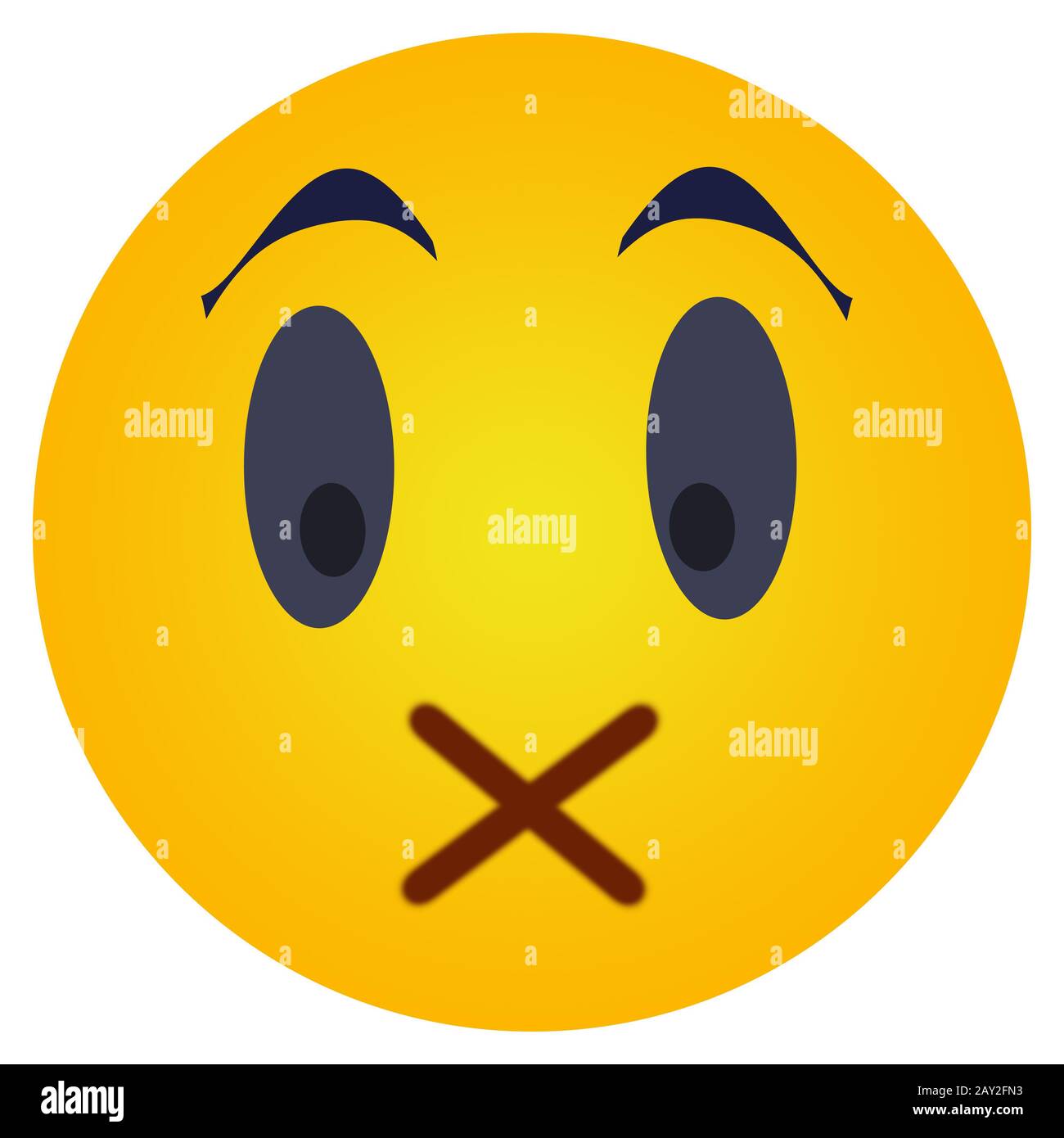 Symbol mit Gesichtsausdruck und geschlossenem Mund, Stille und kein sprechen. Abbildung für soziale Netzwerke und Chat. Stockfoto