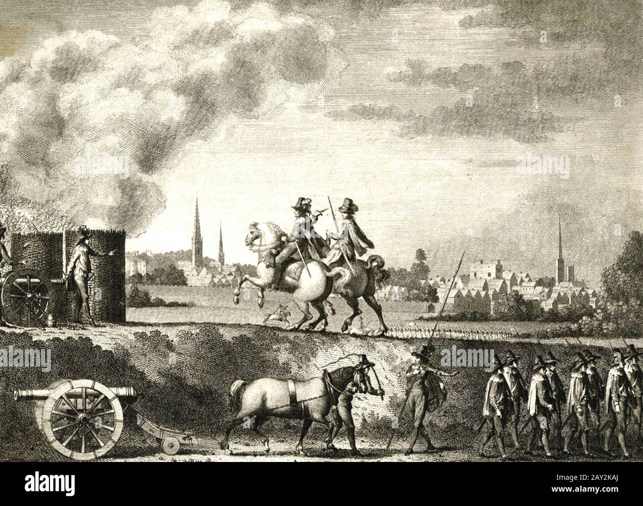SEIGE VON LEICESTER 1645. Prinz Rupert leitet die Belagerung der Stadt während des Englischen Bürgerkrieges Stockfoto