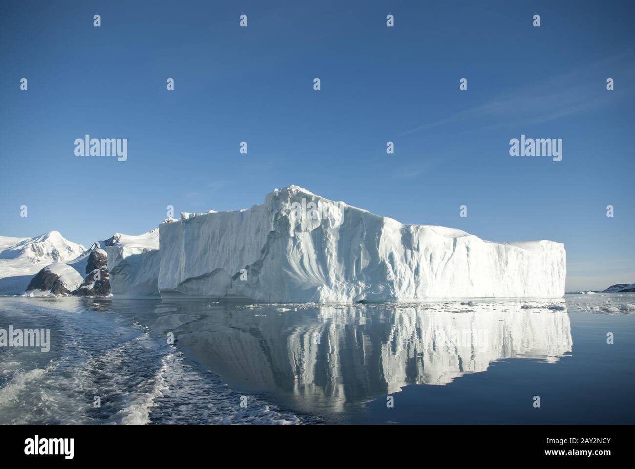Großer Eisberg und seine Reflexion im südlichen Ozean an einem Sommer. Stockfoto