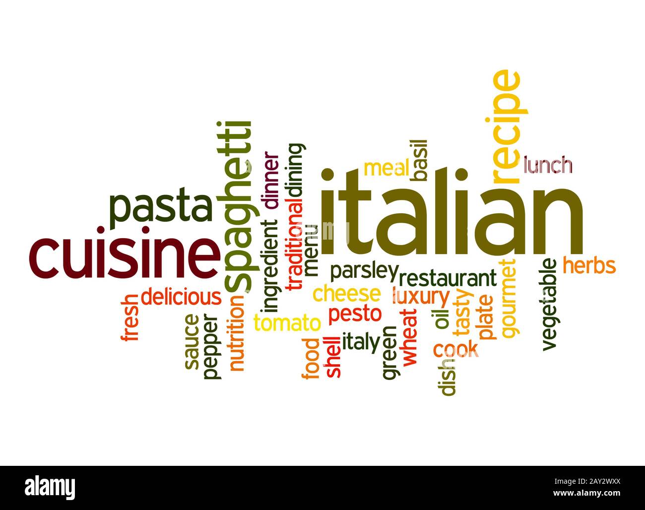 Italienische Küche word Cloud Stockfoto