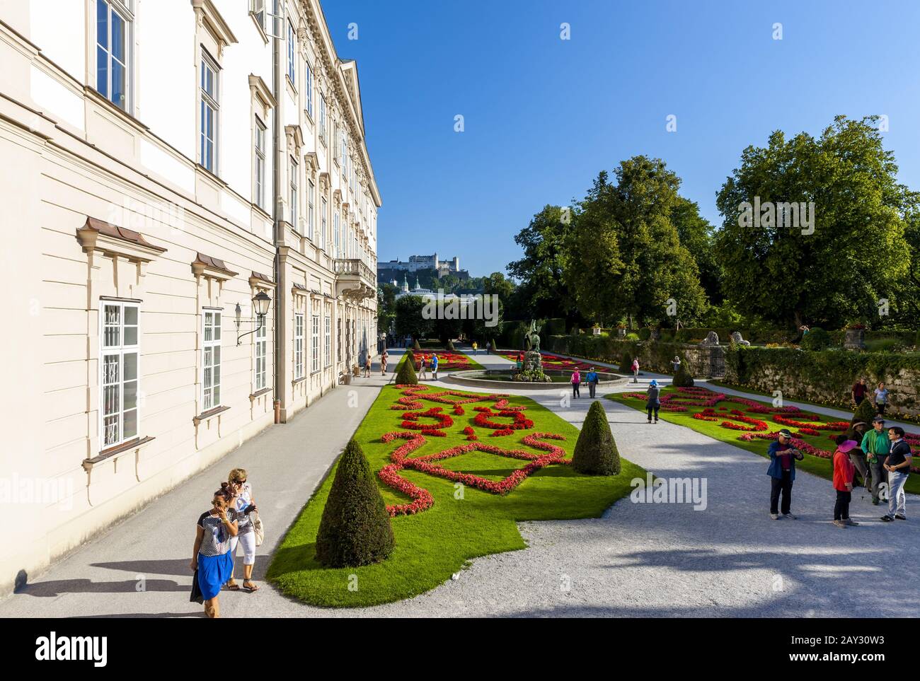 Mirabell-Palast und Mirabell-Garten mit Pegasus-Brunnen Stockfoto