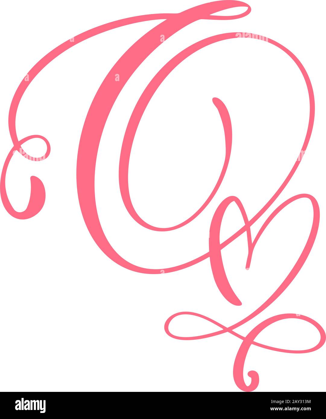 Vector Vintage Blumenmonogramm Buchstabe Q. Kalligraphie Element Herzlogo Valentinskarte blüht Rahmen. Handgezeichnetes Liebeszeichen für Seitendekoration und Stock Vektor