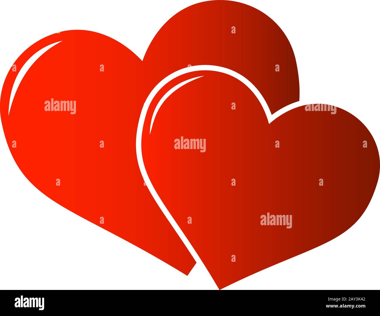 Zwei rote Herzensymbole oder Symbol für die Liebe oder romantische Beziehungsvektorillustration Stock Vektor